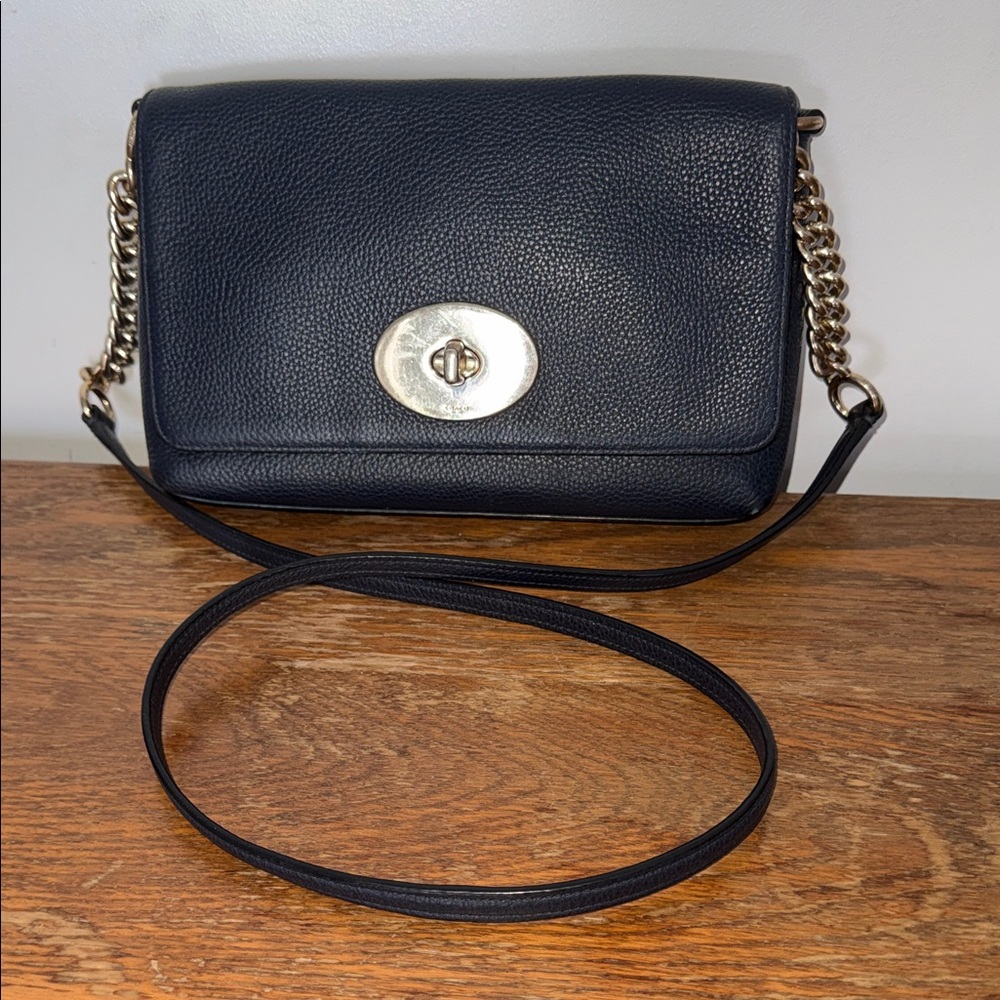Coach 53083 Crosstown Crossbody Pebble Leather Navy Blue
